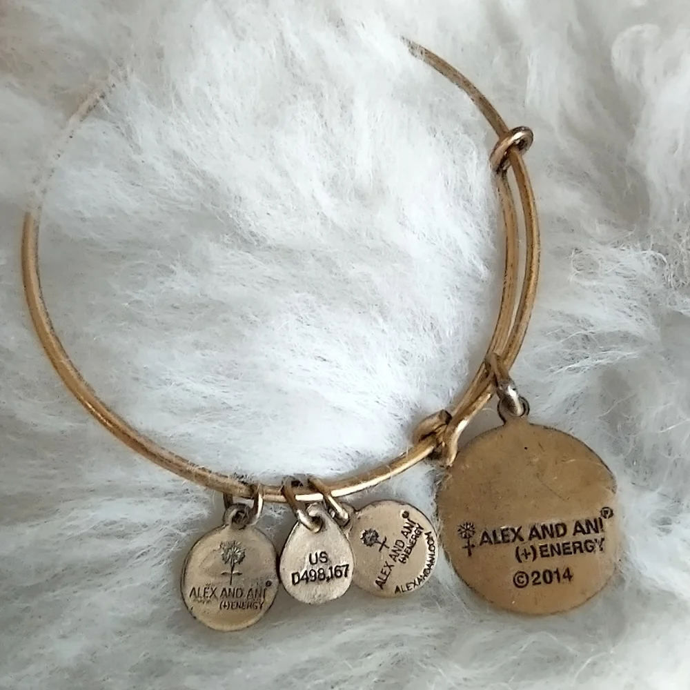 Alex and Ani Rafaelian Gold Sister Floral Charm Bangle Bracelet - Picture 9 of 9